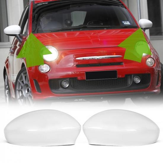 2PCS Wing Rearview Mirror Cover Cap Replacement White Fit For Fiat 500 2007-2023