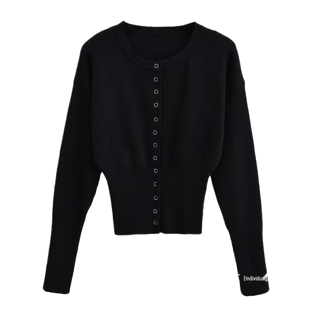 High-Waisted Women's Knitted Cardigan with Round Neck and Single-Breasted Design - European and American Style Niche Innerwear Top