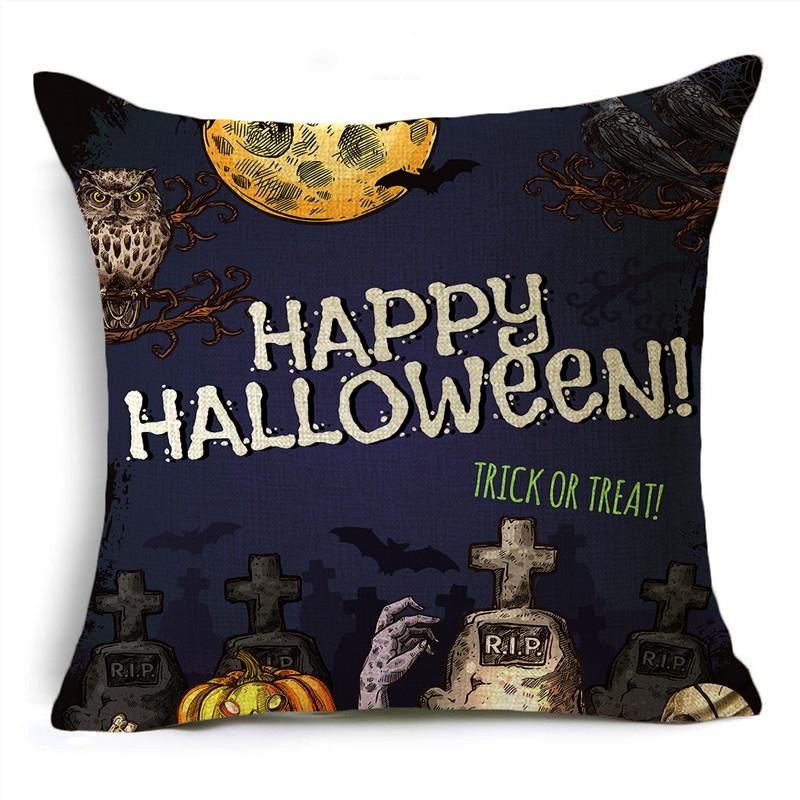 Ins Popular Purple Halloween Night Graveyard Pumpkins Linen Throw Pillowcase Decorative Cushion Cover For Sofa Living Room Party