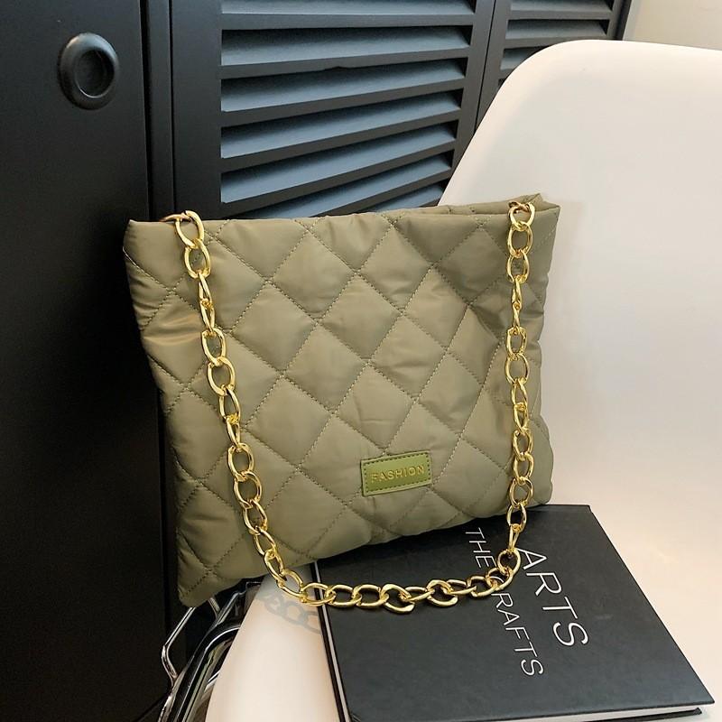 Korean Fashion Soft Nylon Quilted Chain Shoulder Bag For Women Small Bucket