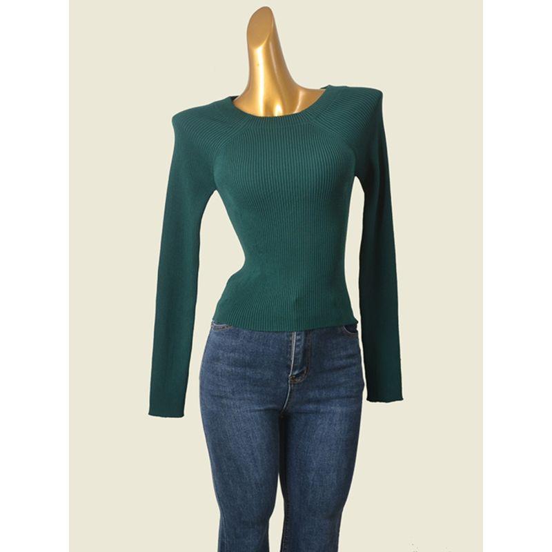 American-Style Sexy round Neck Pit Pattern Knitting Bottoming Shirt for Women Stylish Back Tied Slim Fit Slim Looking Pure Color Long Sleeves