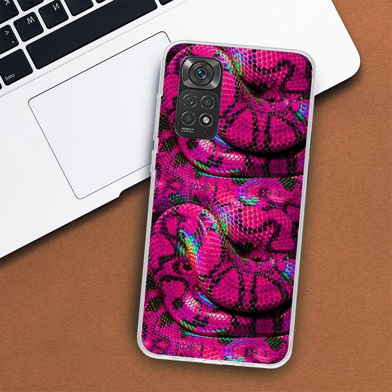 Pink Snake Skin Printing Drawing Phone Case For Xiaomi Redmi Note 14 13 12 12S 11 Pro Plus 11S 10 10S 11T 11E Soft Transparent S