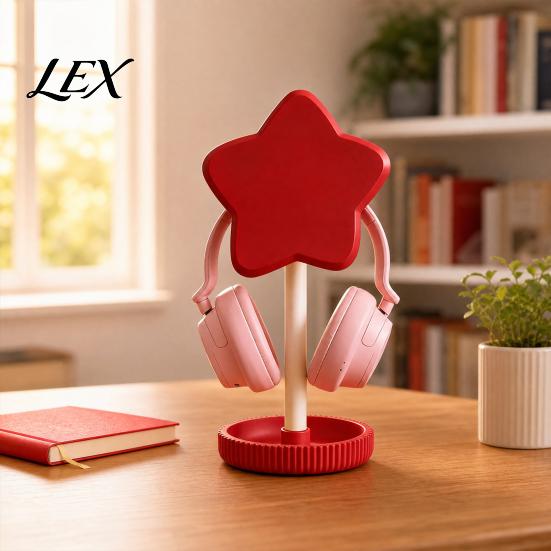 Anti-tangle Headphone Holder Cute Star Stand with Storage Tray, 3D Printed PLA Headset Hanger & Desk Organizer for Small Items Organizer, Macaron