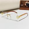 2026 Frameless Faux Wood Grain Leopard Head Men's Square Sunglasses with Leopard Temple.