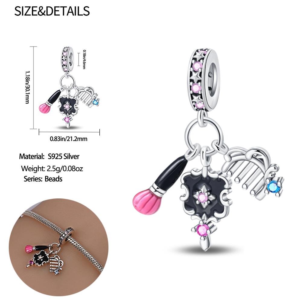Beauty Series Copper Metal Brush&Mirror&Comb Three Piece Set Dangle Charm Bead Component Designed For Do It Yourself Bracelet High Quality Fine