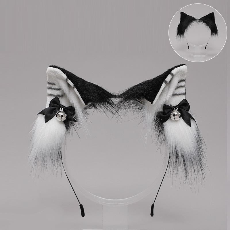 Three Flowers Orange Cat Ears Animal Ears Headband Handmade Plush Lolita Cat Ears Kc Comic Show Cat Lady Cos Cat Tail Set