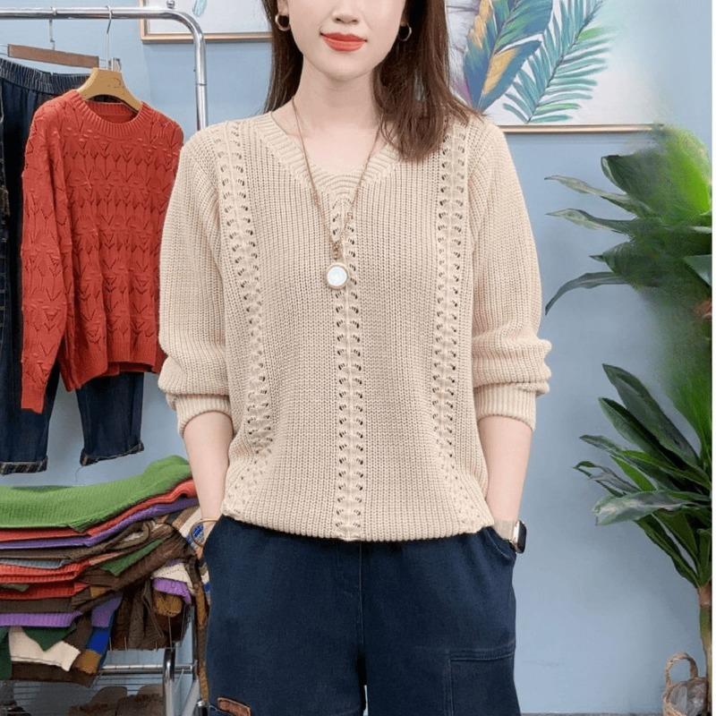 V-neck Knitted Sweater Women's Spring and Autumn Women's Long-sleeved Knitted Bottoming Shirt Women