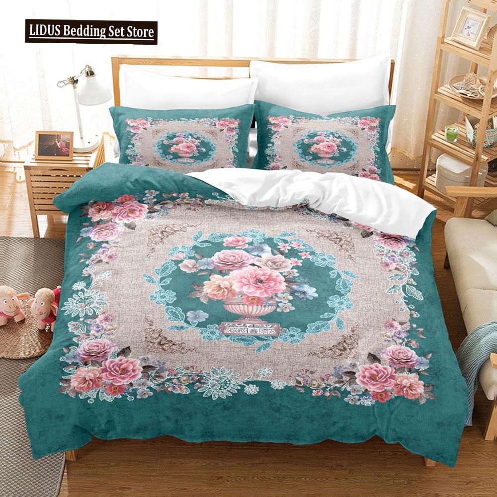 Flower Duvet Cover Set Colourful Flower 3D Print King Queen Full Size Polyester Comforter Cover With Pillowcases For Girl Kid