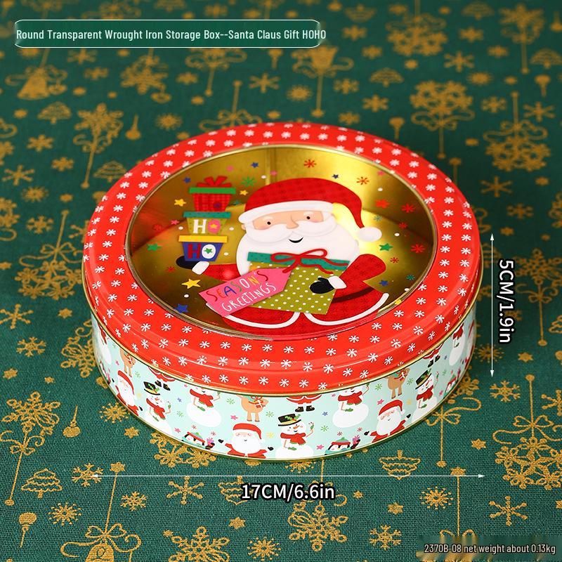Christmas Transparent Round Tin Box for Cookies, Candy, and Chocolate Gifts