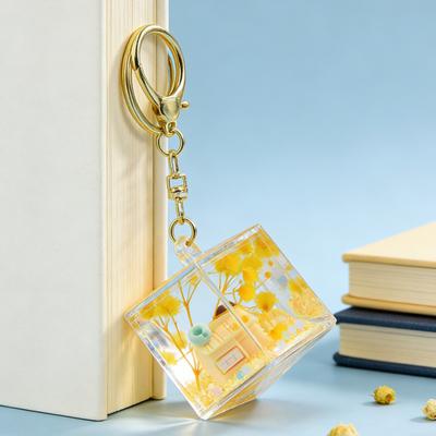 Yousheng Sand Art Keychain with Miniature Fairy Tale Scene Mini Clear Cube Backpack Charm for Bags Keys Wallet Purse Accessory
