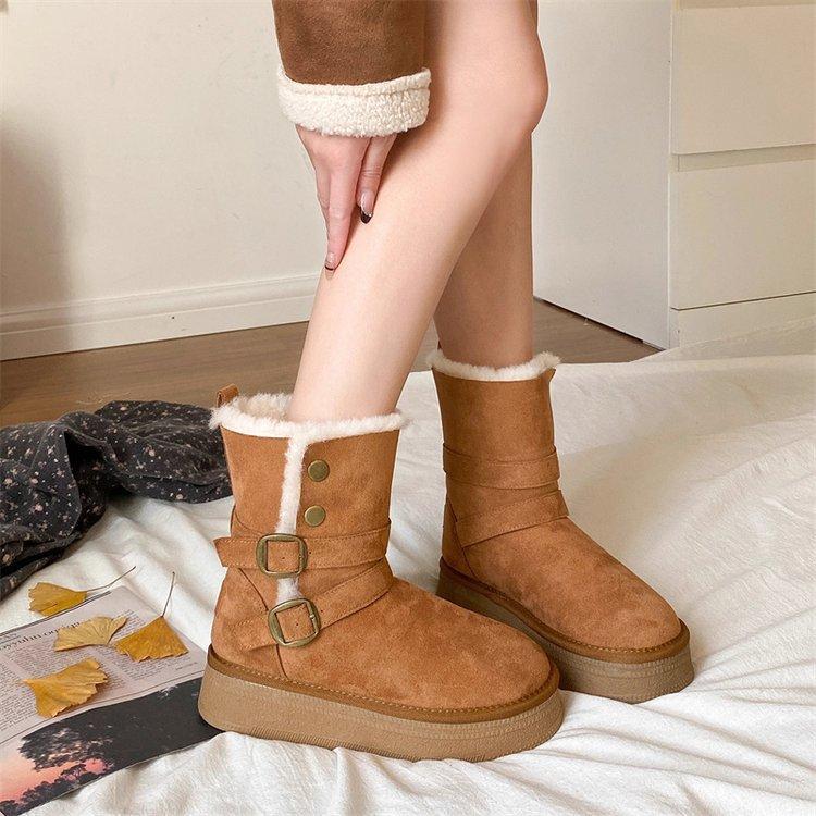 

Thick-soled gray snow boots new winter piled thickened short wool cotton boots Northeast warm cotton shoes 40 темно-коричневого кольору