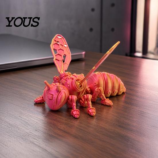 3D Printed Bee Toy Refrigerator Magnet, Realistic Flexible Joint Figurine, Articulated Magnetic Fridge Decoration Decor for Kitchen & Office
