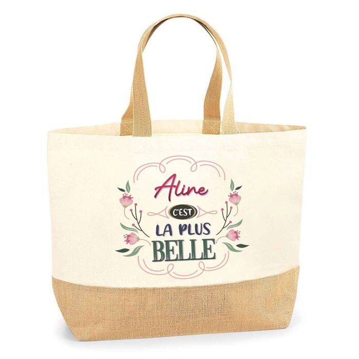 Sac en jute - PLANETEE - Aline la plus belle - jute naturel - imprimé exclusif multicolore - fabriqué en France