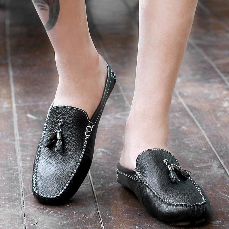 Men Casual Summer Shoes Half Loafers Fashion Breathable Slippers Man Lightweight Mules for Man Leather Sandals Flats Half Drag