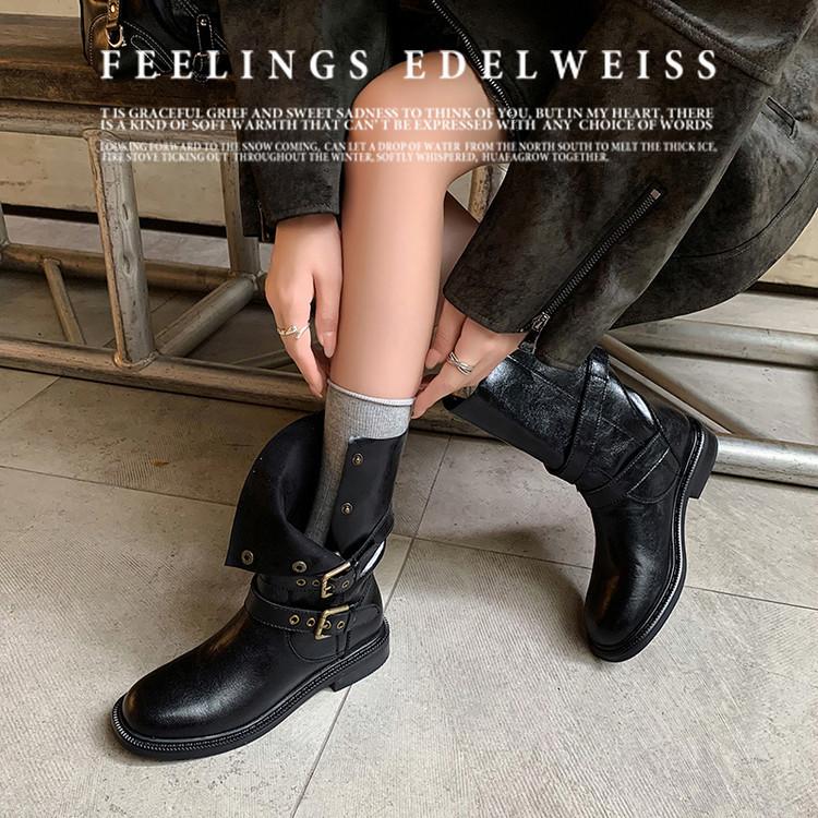 Přezka na opasek Spice Girl Wastestyle Westernové boty Dámské skládané kozačky 2025 Nové rytířské boty Vintage Martinovy boty