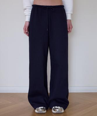 ROSEFRANTZ Rose Embroidery Wide Sweatpants [Navy]