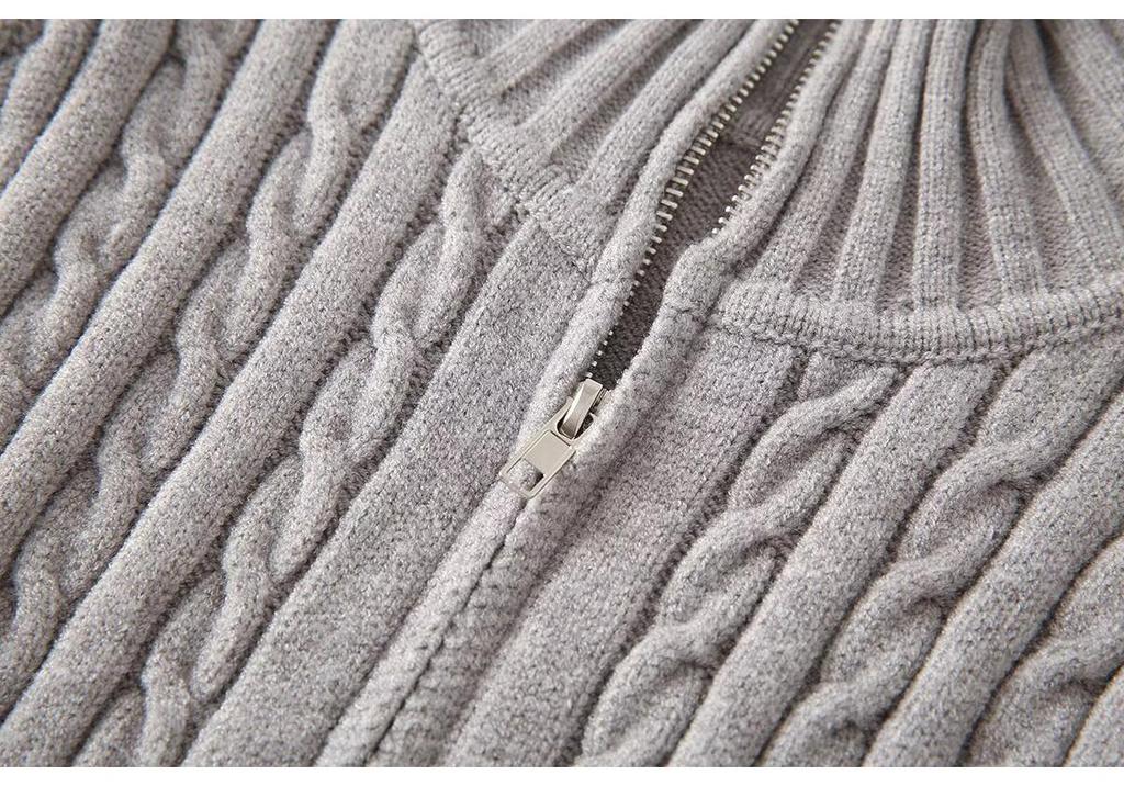 2024 Autumn/Winter European Light Fluffy Knit Stand Collar Zip-Up Cardigan Sweater