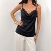 Black Lace V-Neck Sleeveless Satin Camisole Top Women Short Crop Sexy Chic Streetwear