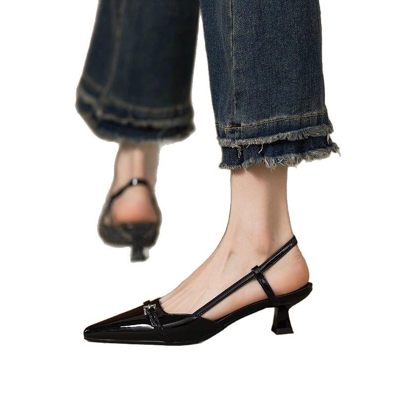 French Soft Leather Pointed Patent Leather Bag Head Sandals Women's Summer 2025 New Fairy Style Retro Versatile Stiletto Empty Shoes