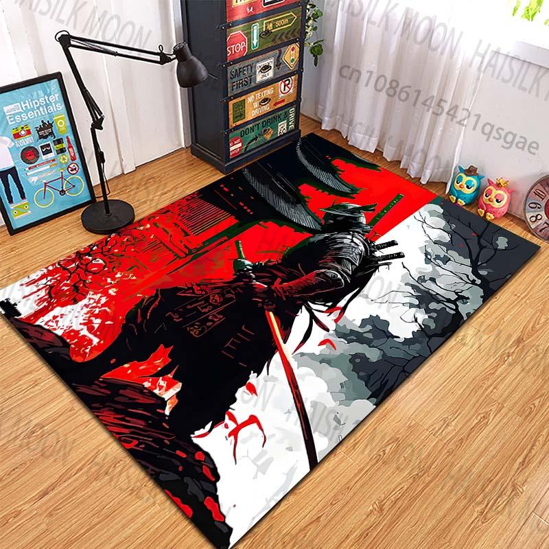 Samurai with Swords Red-white Pattern Rug Carpets for Bedroom Living Room Sofa Mat Creative Door Mat Cloakroom Home Decor