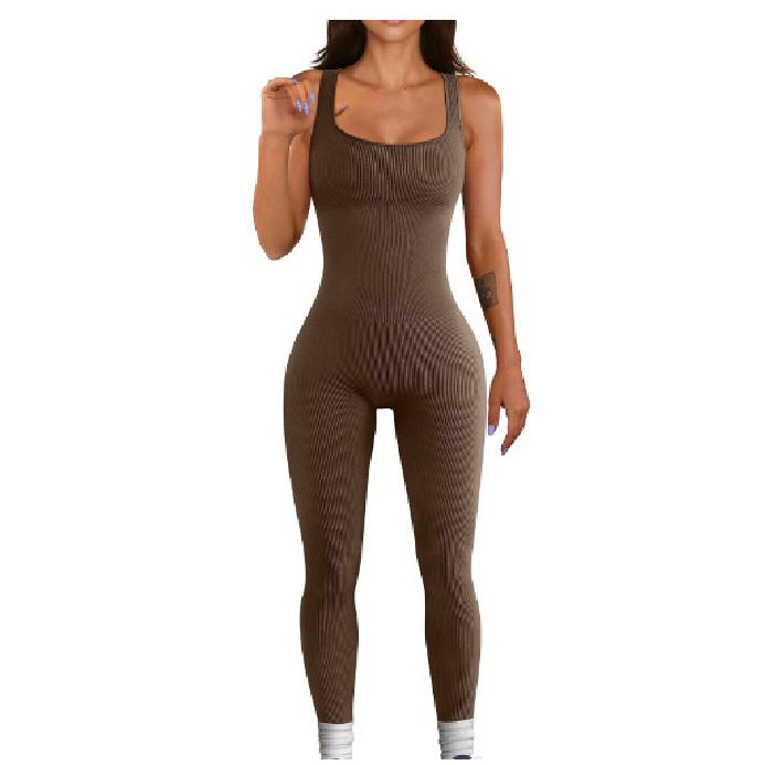New Versatile Casual And Fashionable Women'S Solid Color Jumpsuit With Square Collar Sexy Hip Lifting And Slim Fit Sports Jumpsuit