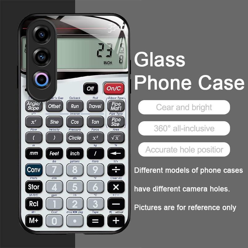 Funny Digital Calculator Pattern Tempered Glass Phone Case for OnePlus 13R 12 11 10 9 Nord CE4 3 2 Lite ACE2 ACE3 Pro Hard Cover