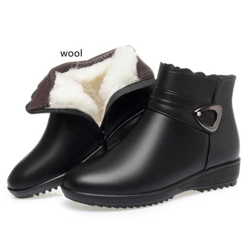 Mom's Snow Boots Γνήσιο δέρμα Επίπεδο κάτω Αντιολισθητικό Γυναικείες Κοντές Μπότες Χειμωνιάτικο μαλλί Ζεστές Γυναικείες μπότες για χιόνι