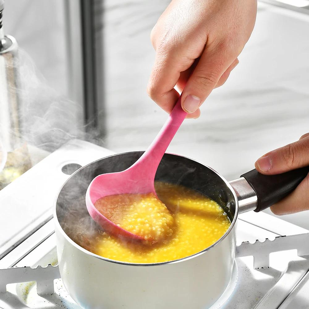 1/6 ks Růžová silikonová sada kuchyňského náčiní s nepřilnavými pánvemi Silikonová špachtle Polévková lžíce Nástroje na vaření pro kuchyň