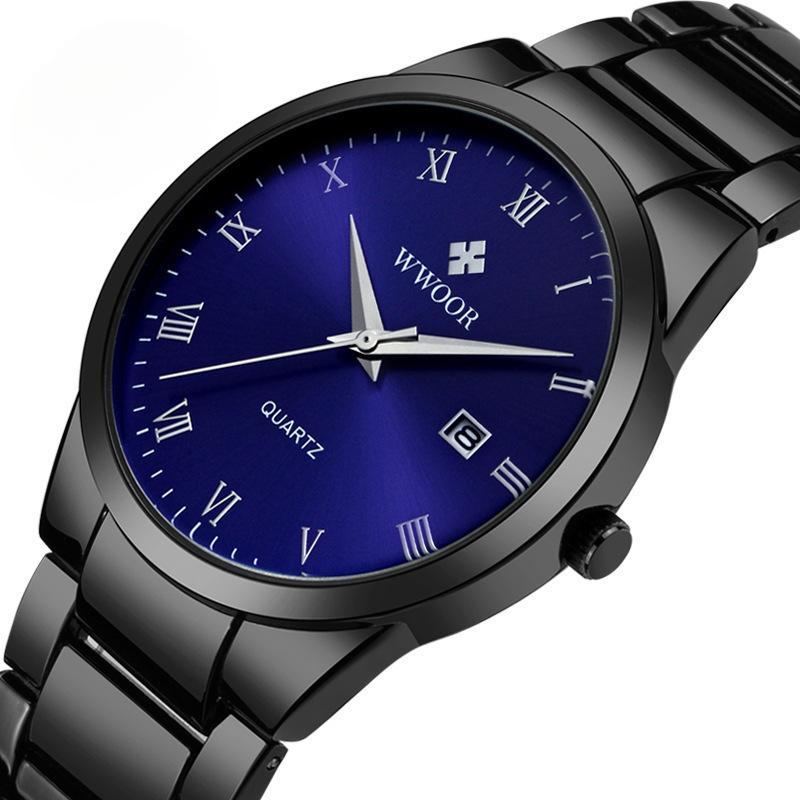 Herren-Quarzuhr mit Stahlarmband, massives Armband, römische Literaluhr