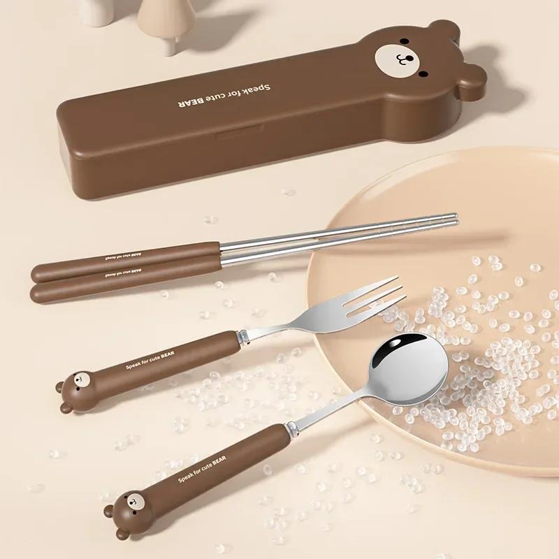 Cutlery Set With Case Cartoon Stainless Steel Fork Spoon Chopsticks Portable Cutlery Set Reusable Travel Tableware