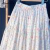 Japanese Mori Girl Spring Summer Women Midi Skirt Elastic Waist Colorful Floral Sweet Skirt Elegant Feminine Ladies' Pretty Skirt