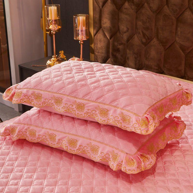 2PC Plaid Crystal Velvet Pillowcase with Zipper Ruffle Deco Soft and Warm Solid Color Rectangle Pillow Cover