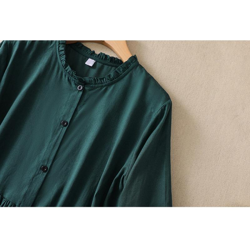 Autumn Artistic Loose Splicing Solid Color Long Sleeve Dress for Women