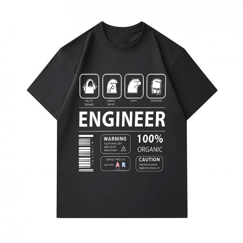 Men's 100% Cotton Crew Neck Short Sleeve T-Shirt, Funny Engineer Character Print Casual Soft Breathable Tee for Daily Wear, Graphic Novelty Casual Sum
