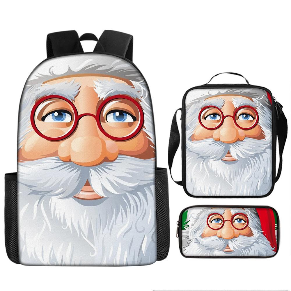 Santa Claus Christmas Tree Backpack Elementary School Bag Large Capacity Leisure Bag Lunch Bag Pencil Bag Three-piece Set