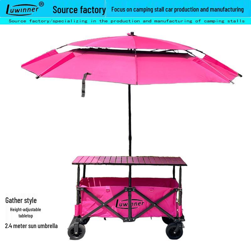Foldable Liftable Large Table with Sunshade for RV, Camping, Fishing, Picnic, and Food Trucks