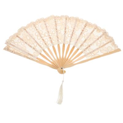 19 Inch Lace Folding Fan Bamboo Frame Elegant Bridal Handheld for Wedding Party Decoration Dancing Festival Women Shower White
