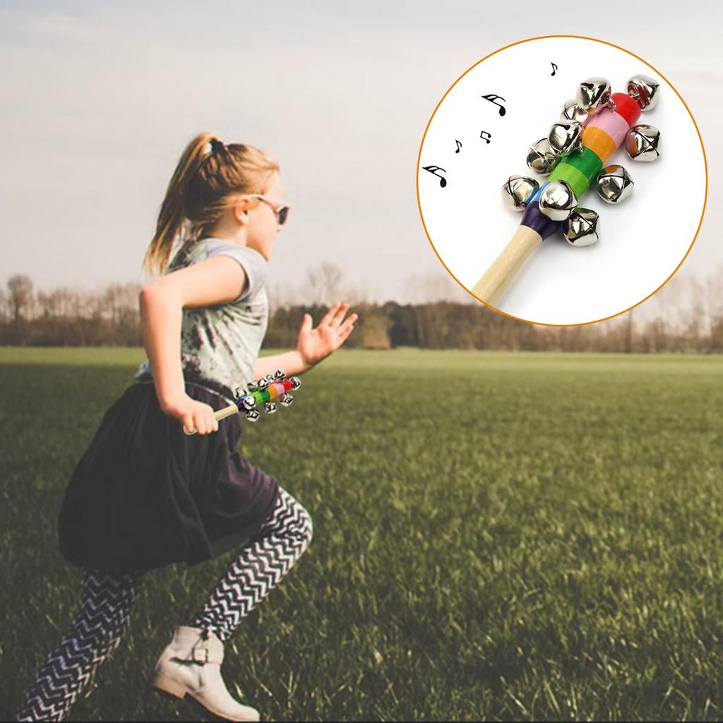 Getrays 2pcs Hand Bell Music Bell Wooden Baby Rainbow Bell Christmas Hand Jingle Bell Musical Instrument Baby Percussion Instrument Lesson Play