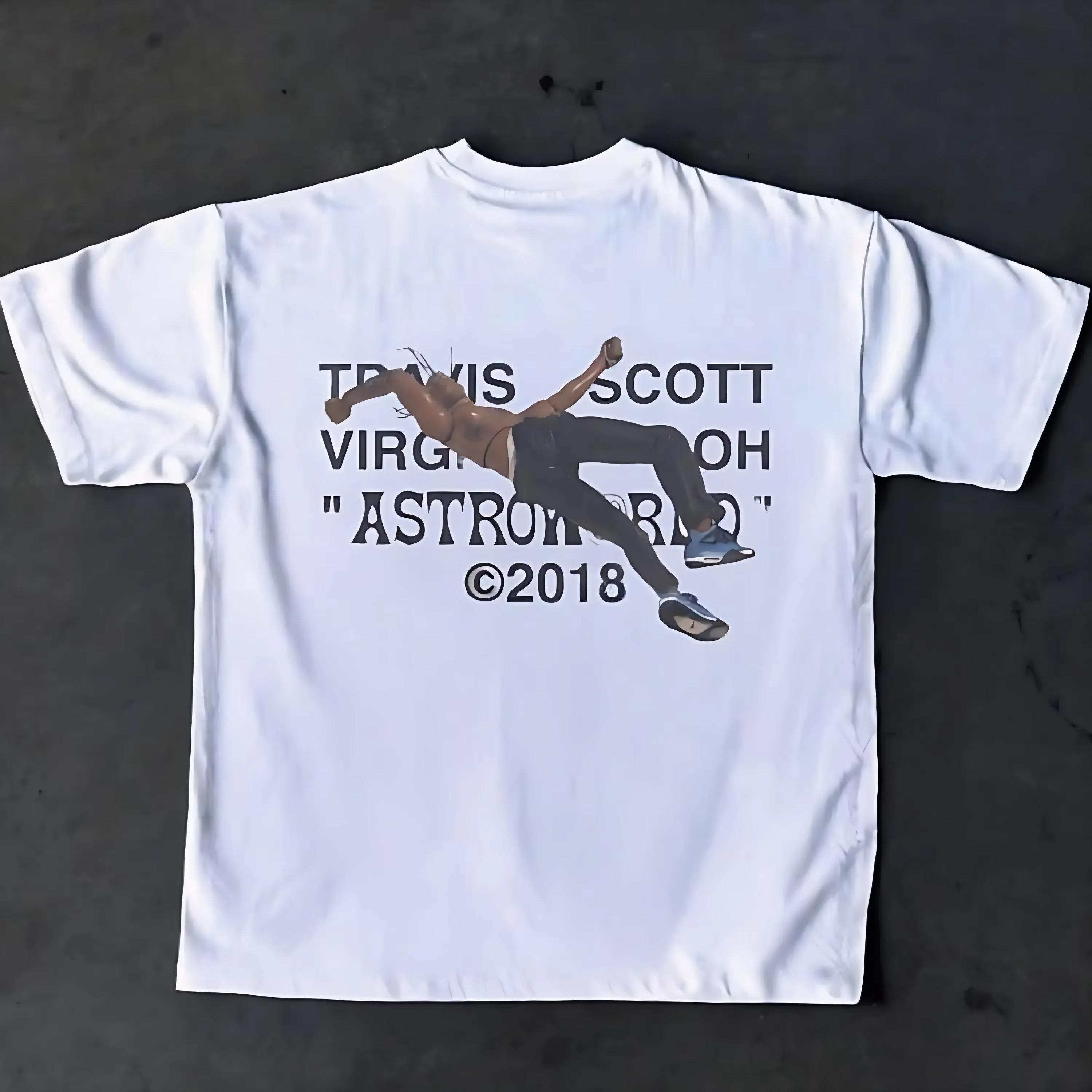 

Travis Scott X Virgil Abloh Astroworld 2026 Графическая футболка Винтажная Рэп Хип-Хоп Унисекс Уличная одежда Рубашка Пламя Концерт Новая Летняя M