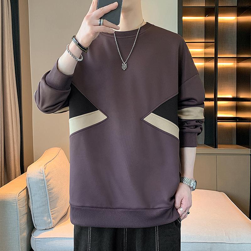 Men's Color Block Crew Neck Sweatshirt - Casual Long Sleeve Pullover with Contrast Panel Design