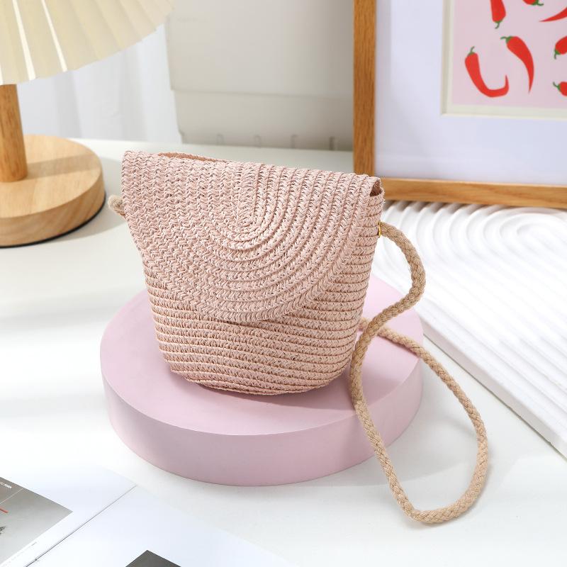 Cute Grass Woven Children's Handbag Handmade Rattan Little Girl Crossbody Fashi Cute Wallet Summer Beach Shoulder Bags
