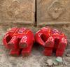 Red Appu Elephant Pair: Handcrafted Wooden Statues, Mini Animal