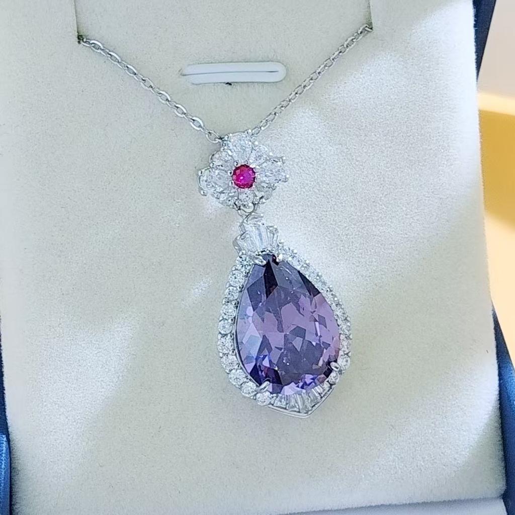 Jewelry Pink Diamond Large Water Drop Gem Pendant Necklace Morgan Pink Amethyst Water Drop Collarbone Chain