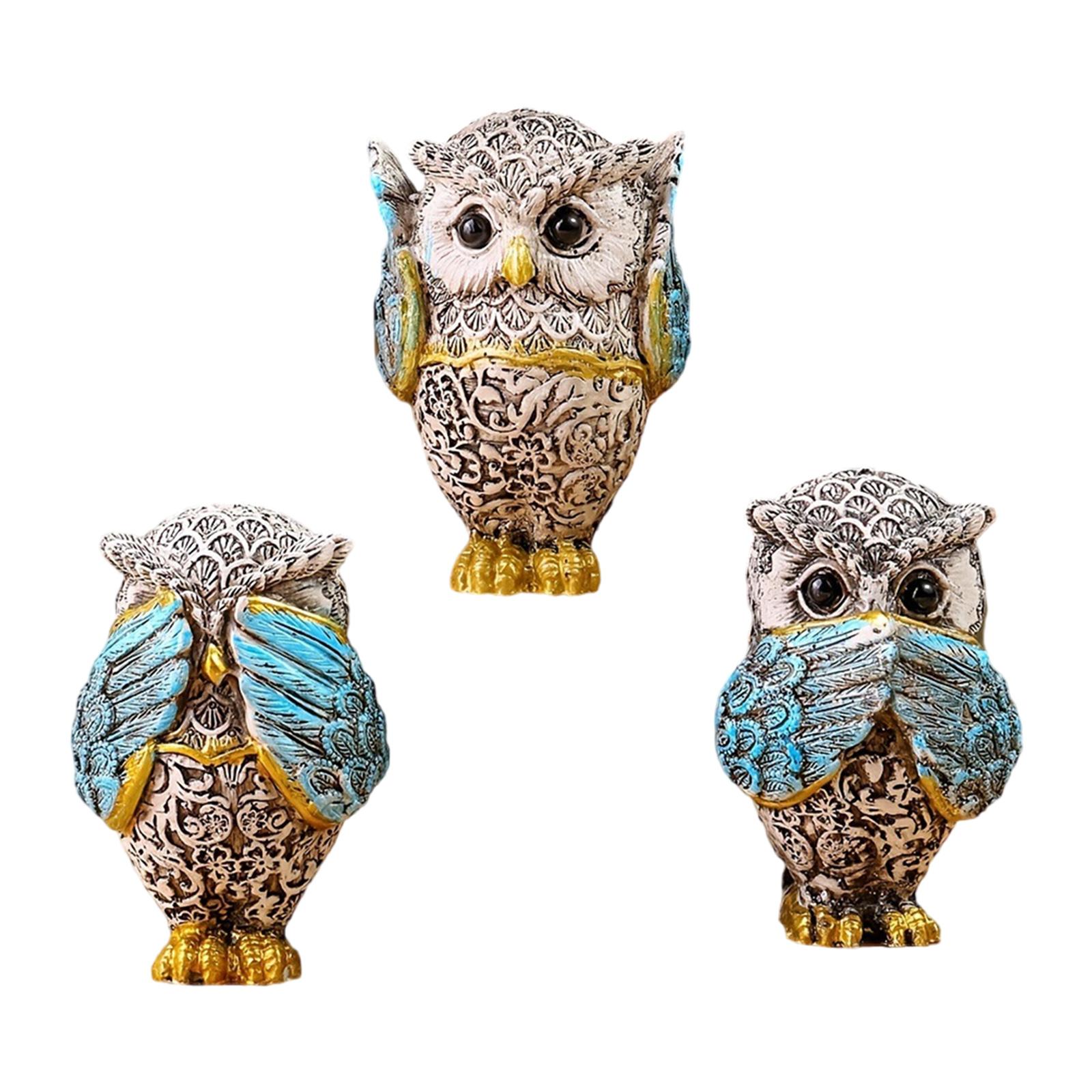 

3 шт. Фигурки сов, декор, не слышишь, не видишь, не говоришь, скульптура животного, украшения для гостиной, офиса, книжной полки, декор синий