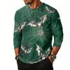 Men's Casual Halloween Print Henley Shirt Raglan Sleeve Three Quarter Sleeve Top with Button Placket for Daily Wear