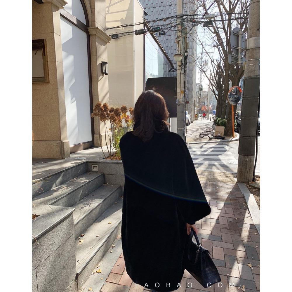 2025 Winter New Imitation Fur Mink Plush Long Coat Stand-up Collar Over Knee Thickened Loose Coat