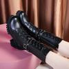 Winter New Solid Color Thick Sole Increase Buckle Design Model Boots Round Head Square Heel Non-slip Women's Mid-calf Boots