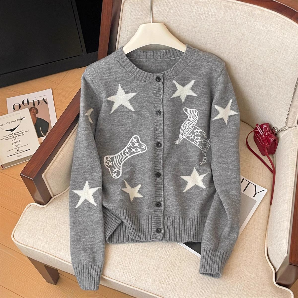 Plus Size Women s Dog Jacquard Knit Cardigan Sweater - Autumn/Winter XL