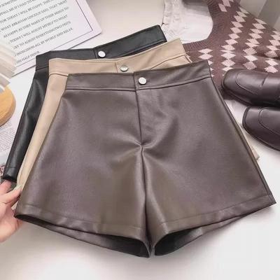 Women's High Waist Black PU Leather Shorts - 2023 Autumn/Winter, Slim, Wide Leg, Fashionable Korean A-Line