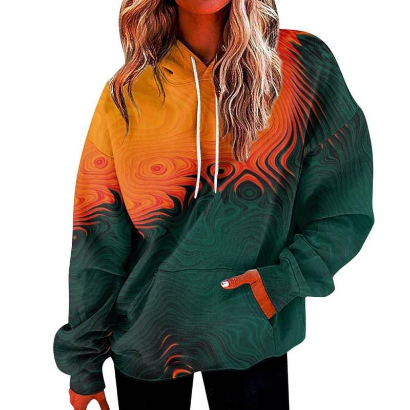 Womens Oversized Hooded Sweatshirt With 3D Print Graphic Loose Fit Long Sleeve Casual Top In Vintage Tie-Dye Style